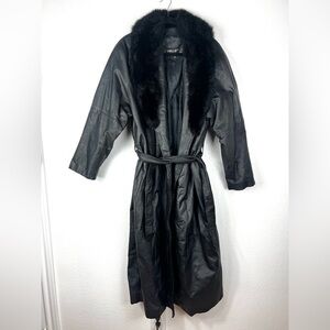 Pelle New York vintage leather coat with fur collar size L